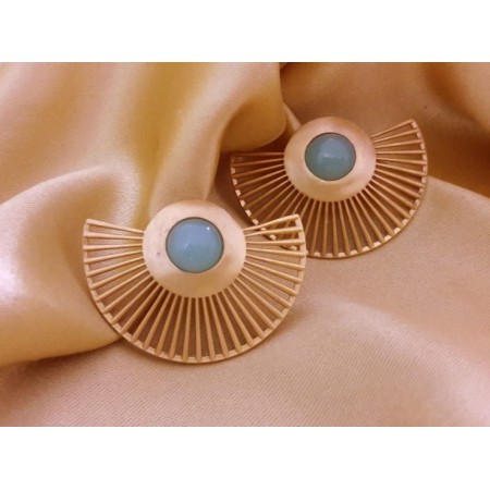 Golden Sky Blue Chalcedony Ear Jackets 